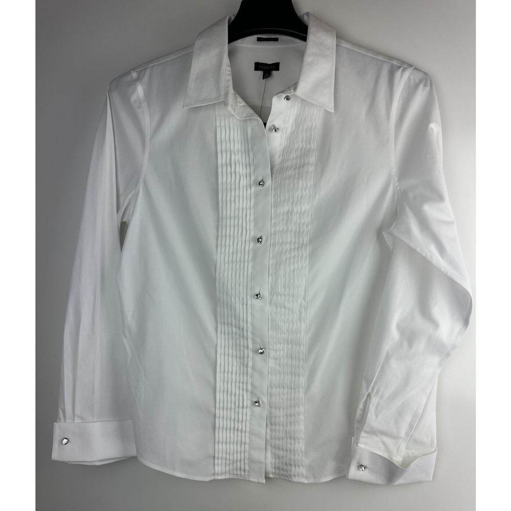 NWT Talbots Pleated Diamond Button Up Shirt LS Wrinkle Resistant White Size 14 - Picture 3 of 16
